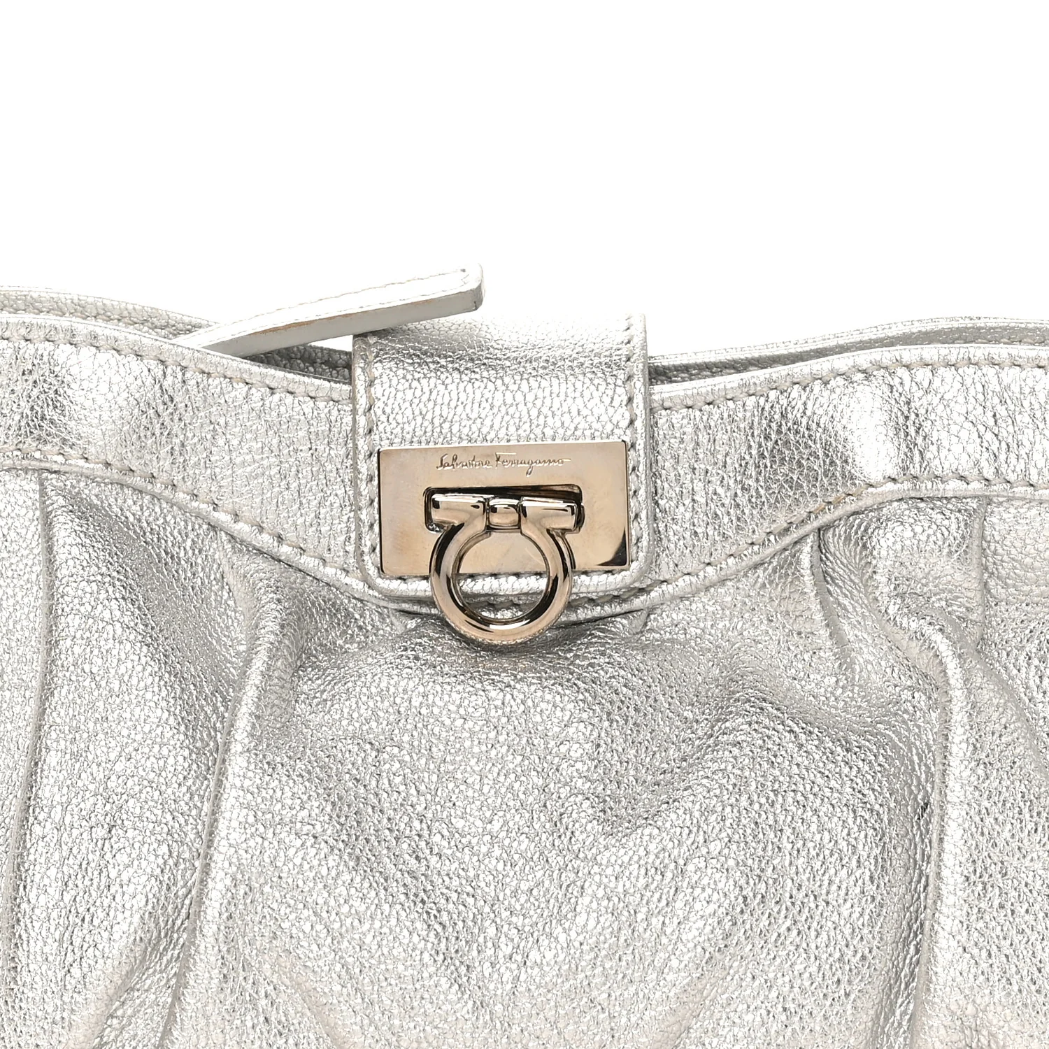 Metallic Calfskin Small Gancini Clutch Silver - Top Club