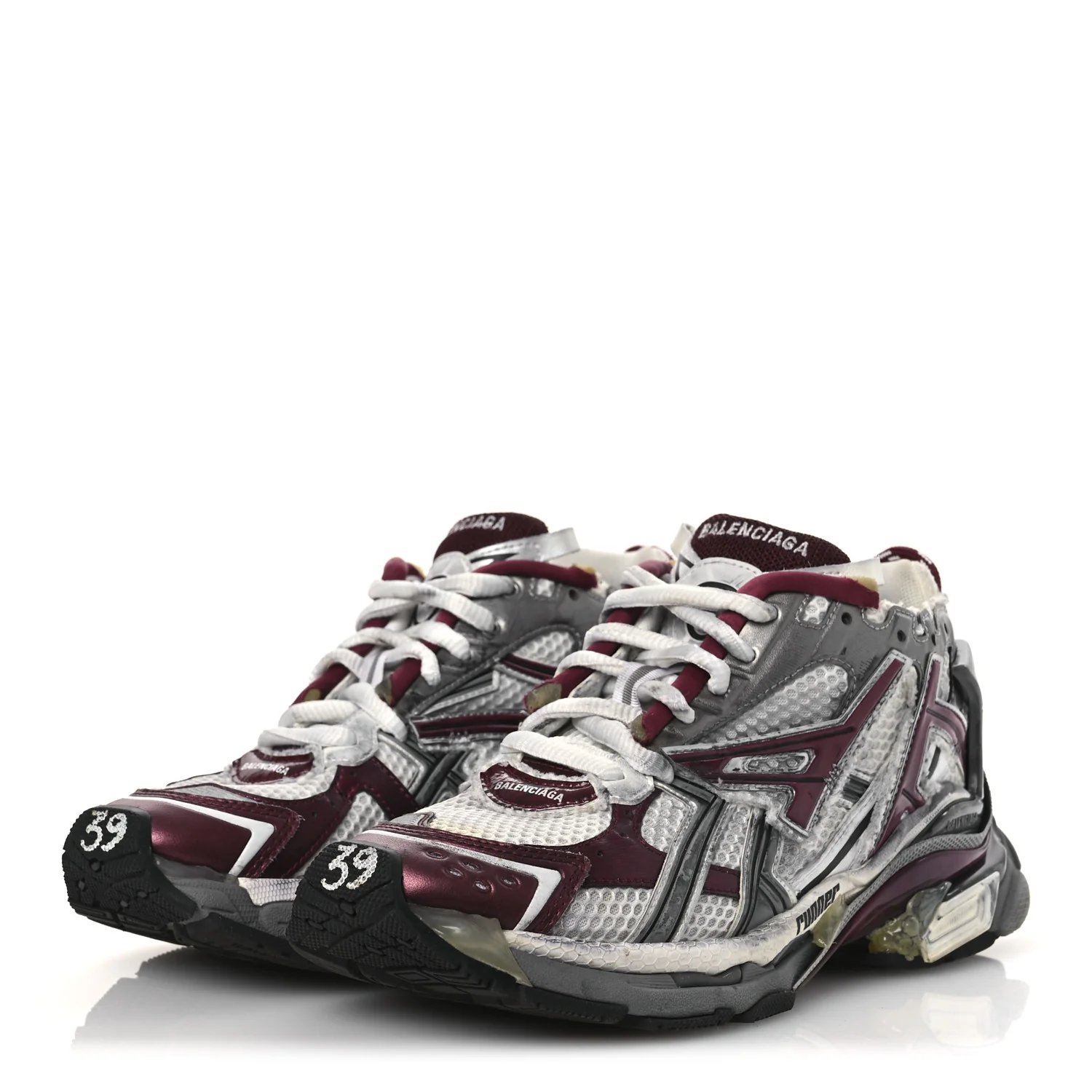 Mesh Rubber Distressed Womens Runner Sneakers 39 White Burgundy Grey - Top Club