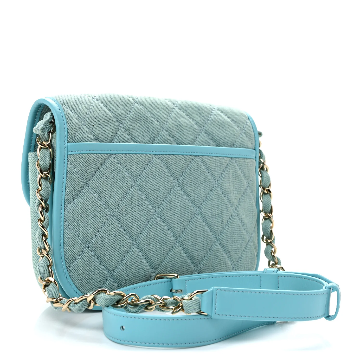 Denim Quilted Small Messenger Flap Neon Blue - Top Club