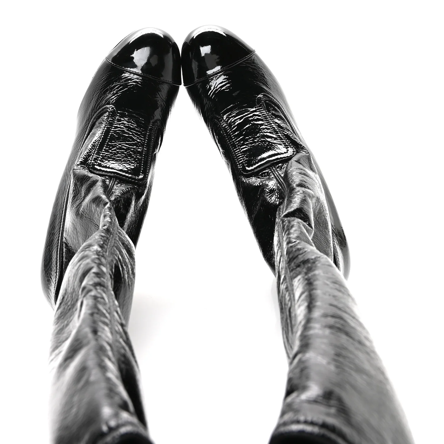 Crumpled Patent High Boots 38.5 Black