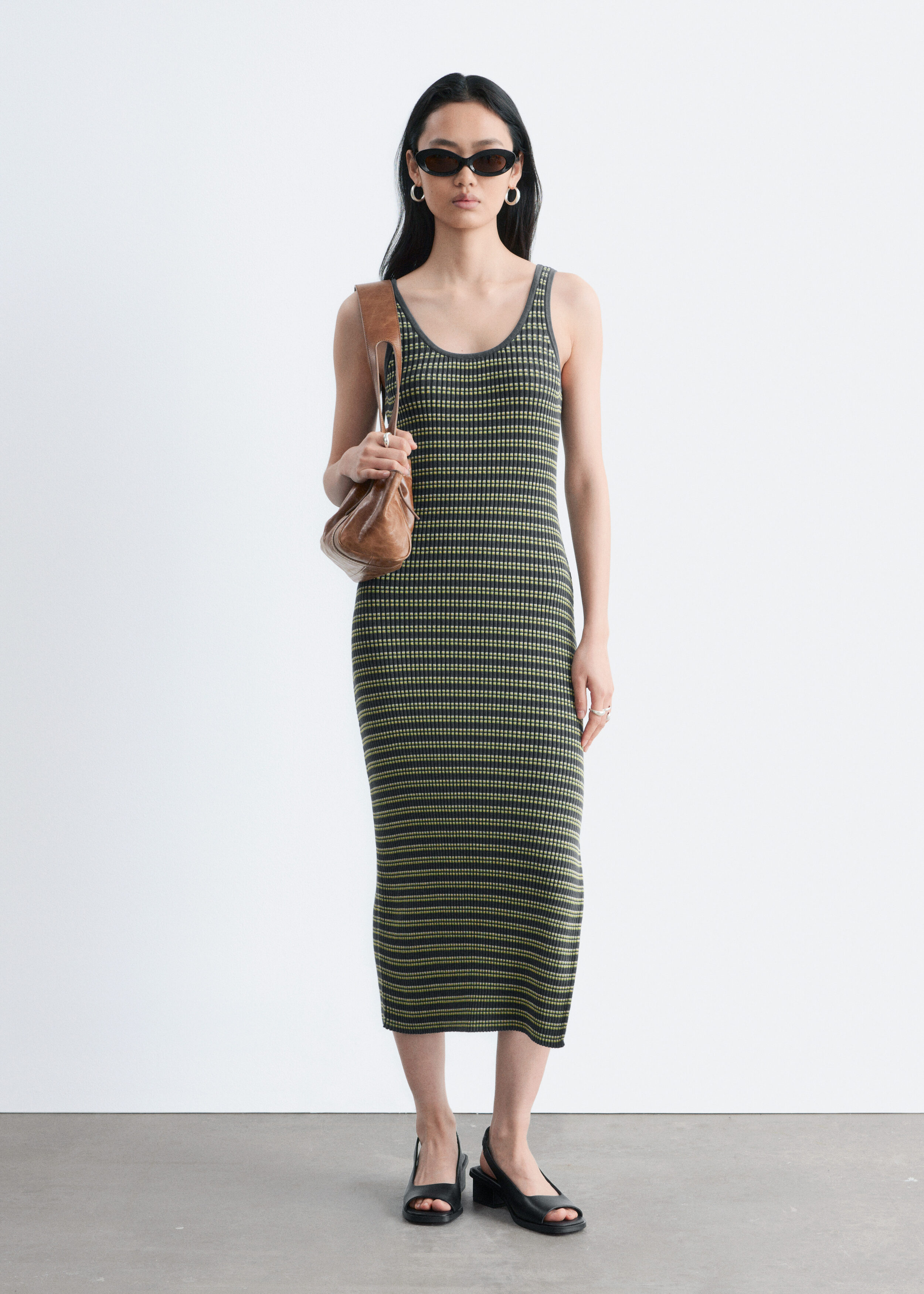 & Other Stories STRIPED RIB-KNIT MIDI DRESS