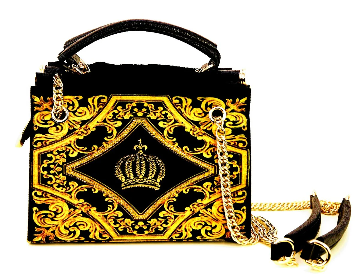 Pompöös by Luxus women's handbag crown and rhinestones black / gold 25 x H. 20 cm - designed by Harald Glööckler