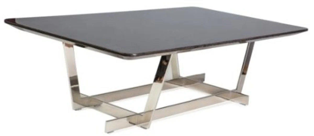 Luxury coffee table black / silver 140 x 80 x H. 40 cm - living room table with veneer wood table top and chrome-plated stainless steel frame - living room furniture