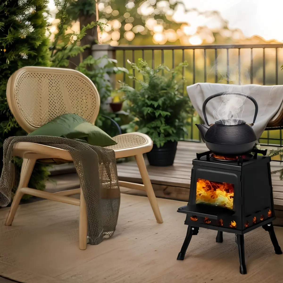 Portable Cast Iron Wood-Burning Camping Cooker - High Heat Output, Efficient Burning Design, Outdoor Grilling Cooking Equipment, Hiking Picnic Accessories