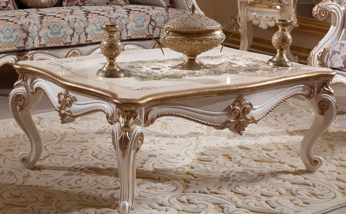 Luxury baroque coffee table white / beige / gold - magnificent living room table in baroque style - luxury living room furniture in baroque style - baroque furniture - baroque living room furnishings
