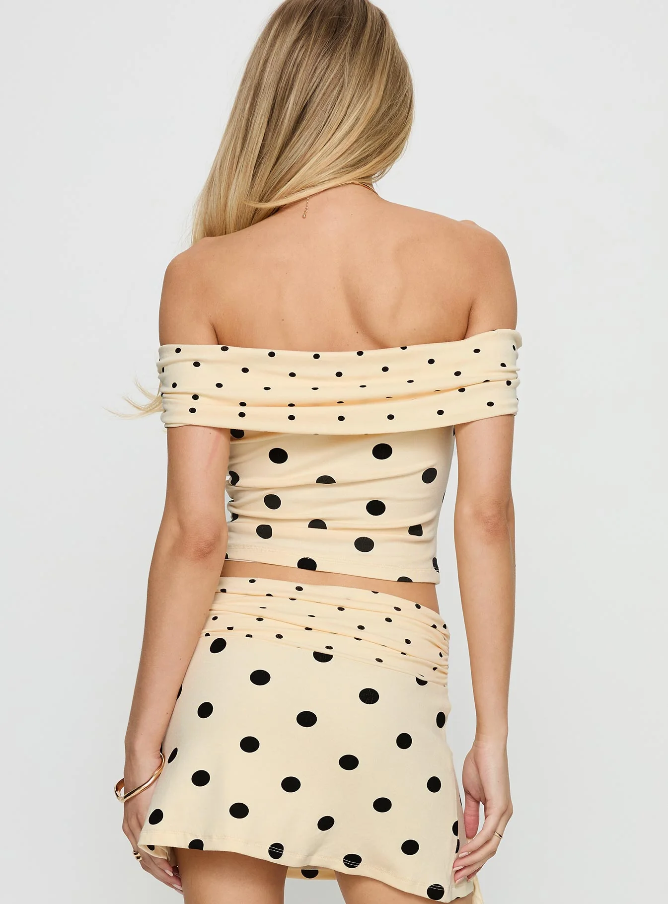 Aneira Off Shoulder Top Cream Polka Dot