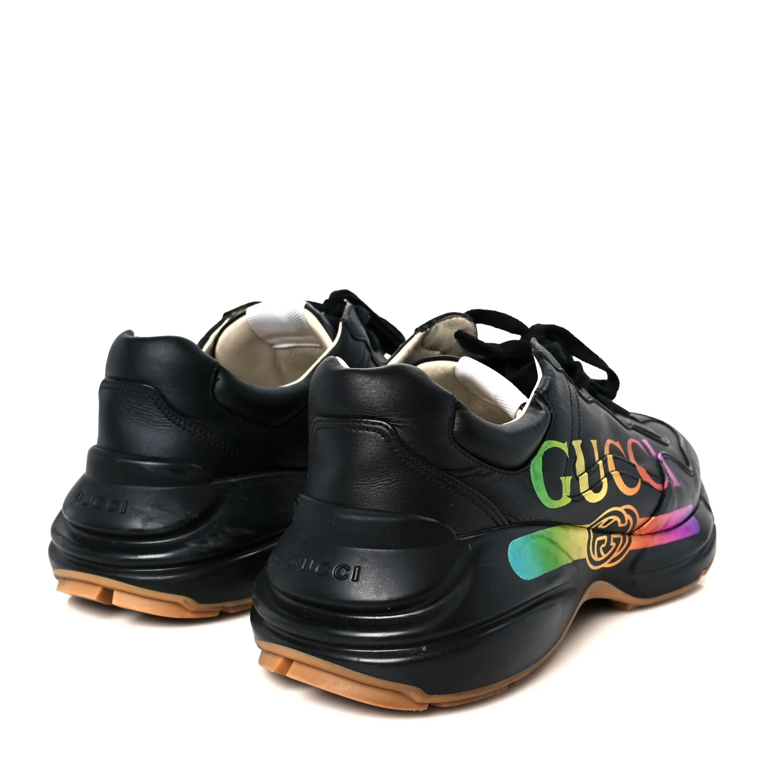 Calfskin Iridescent Logo Mens Rhyton Sneakers 8.5 Black - Top Club
