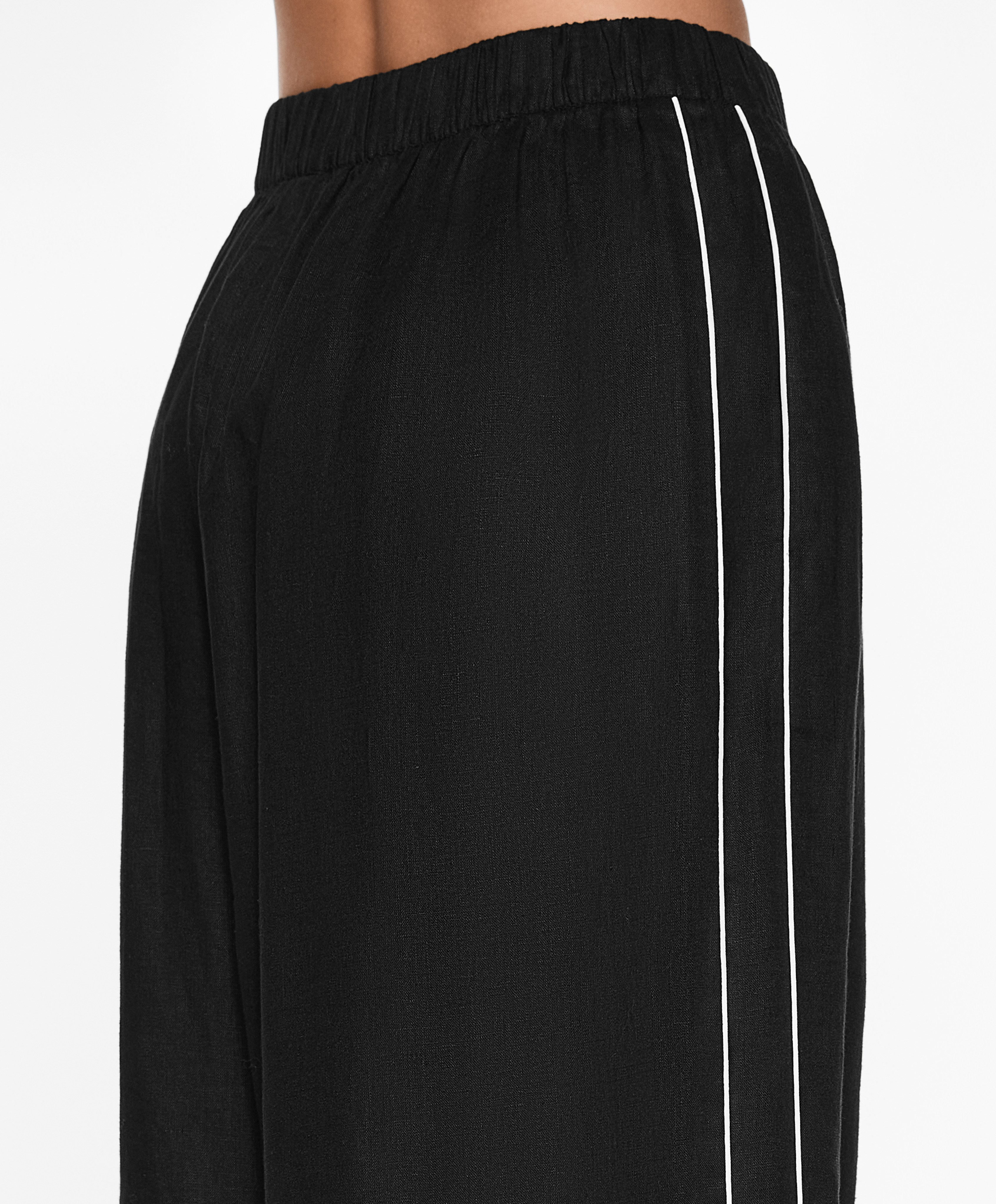 OYSHO 100% linen wide straight-leg trousers with piping