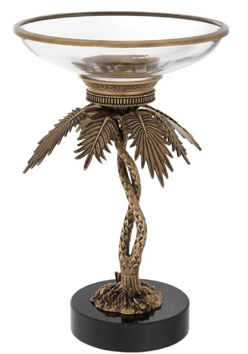 Luxury glass bowl with brass palm stand and granite base vintage brass/black Ø 33.5 x H. 50.5 cm - Hotel & Restaurant Accessories