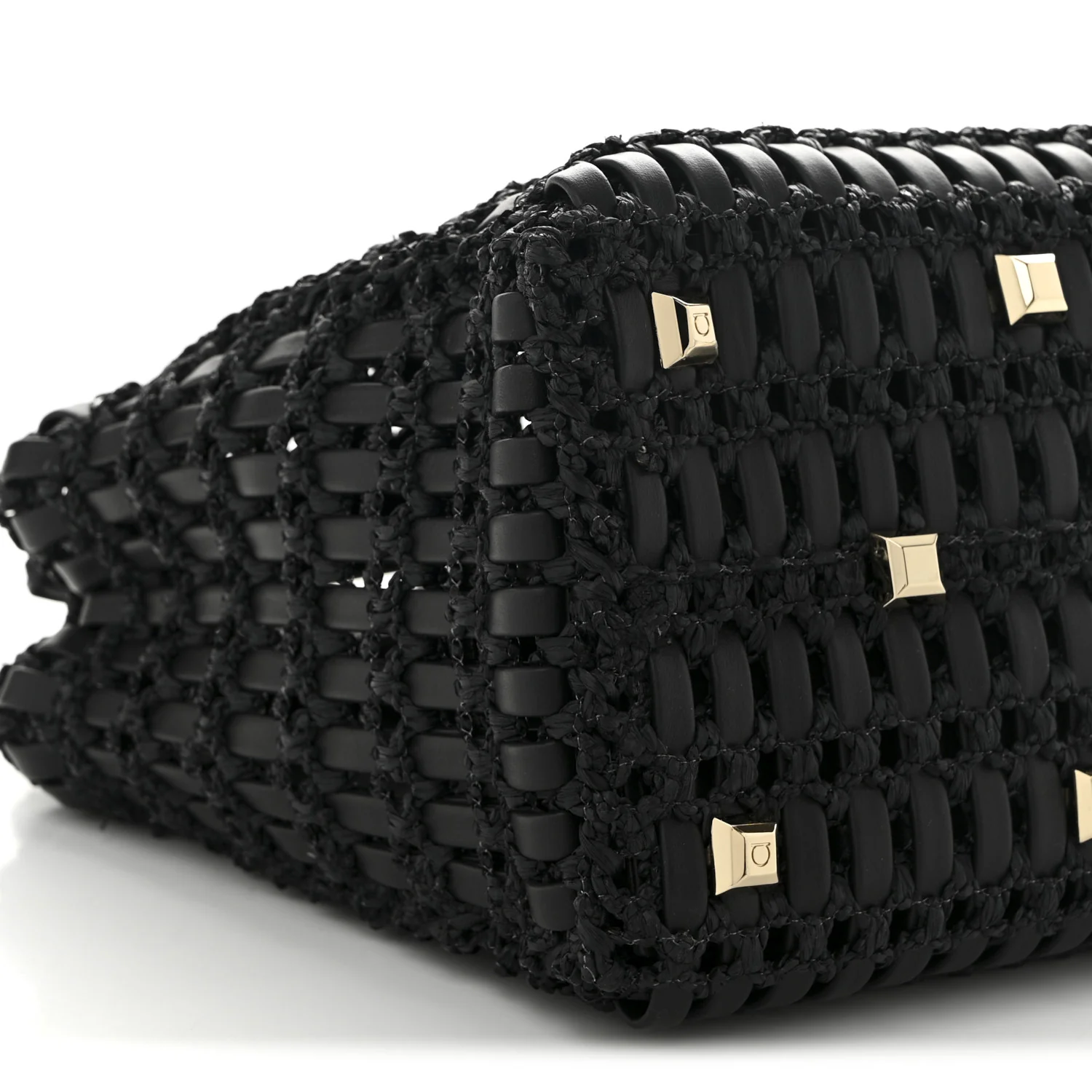 Raffia Calfskin The Studio Box Tote Black - Top Club