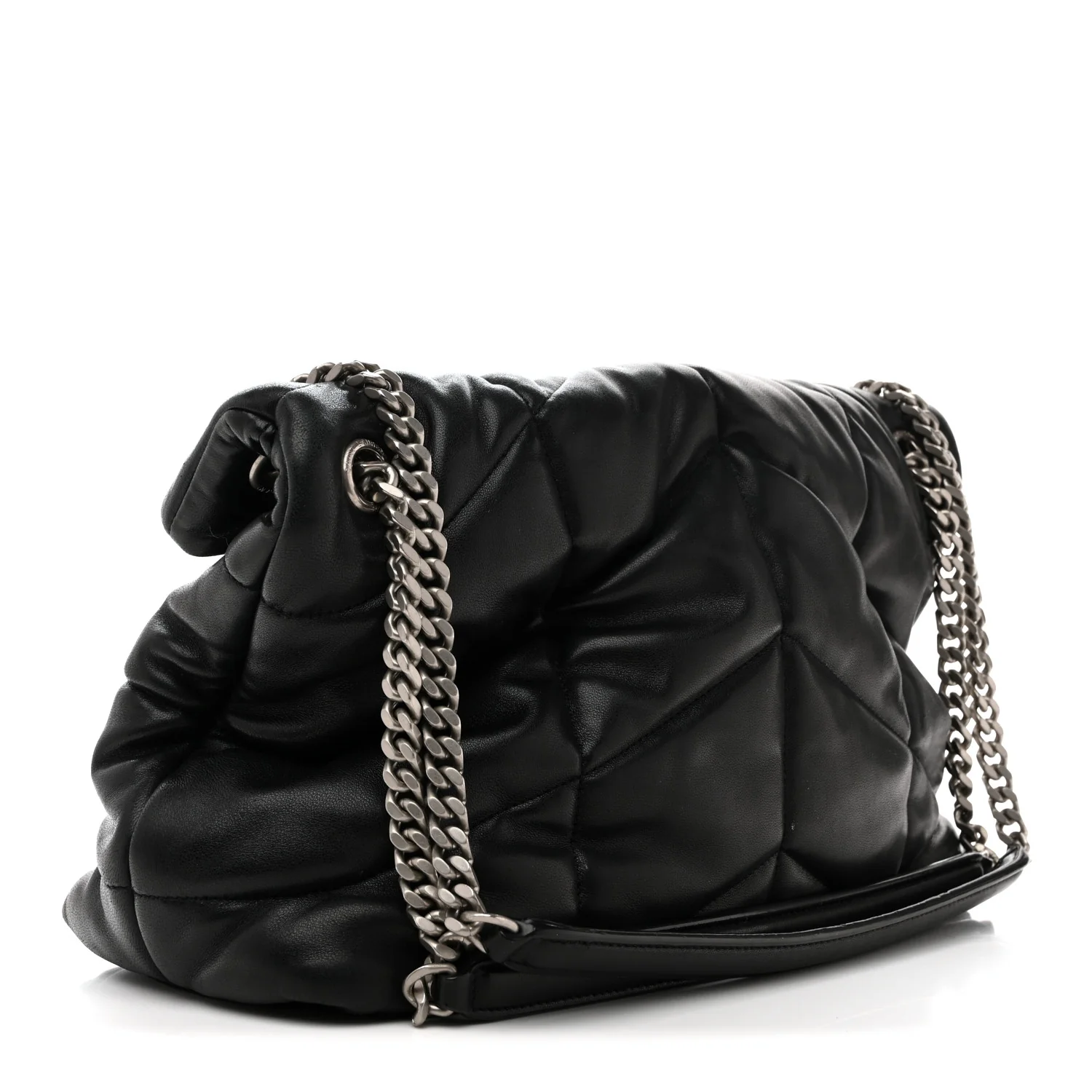 Lambskin Quilted Medium Loulou Puffer Monogram Chain Satchel Black - Top Club