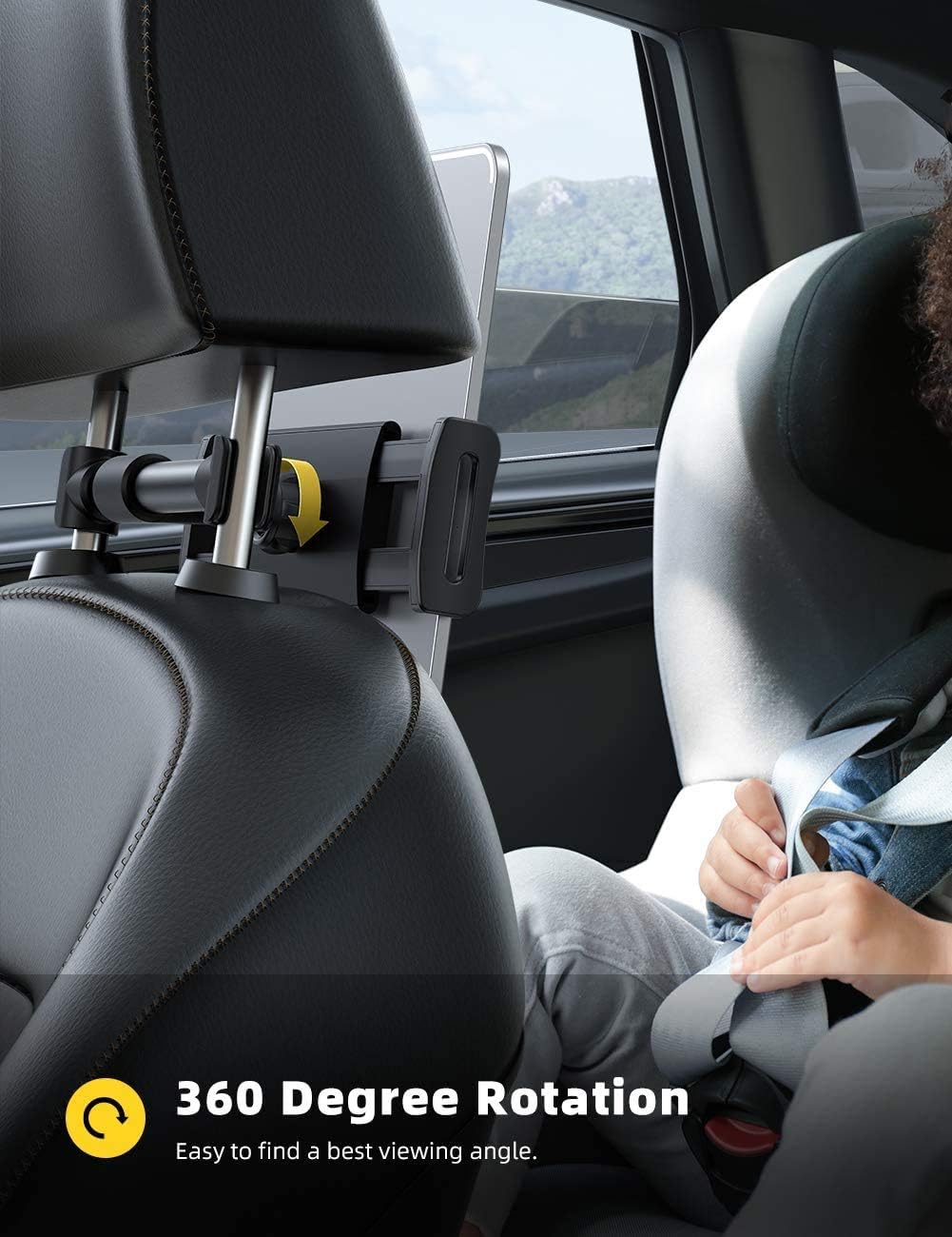 Lamicall Tablet Car Headrest Mount Holder Quick Install Rotatable Sturdy| 360° Rotation, Rubber Protection, Fast Install, Car Holder for 4.7-11