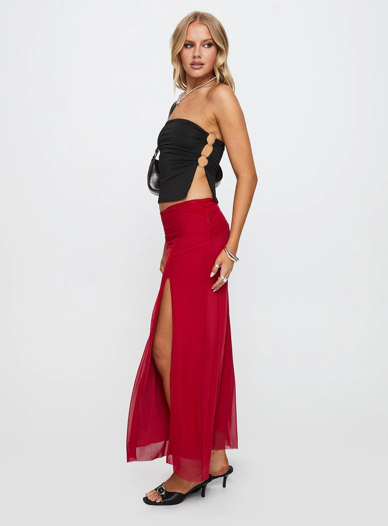 Quancita Mesh Maxi Skirt Red