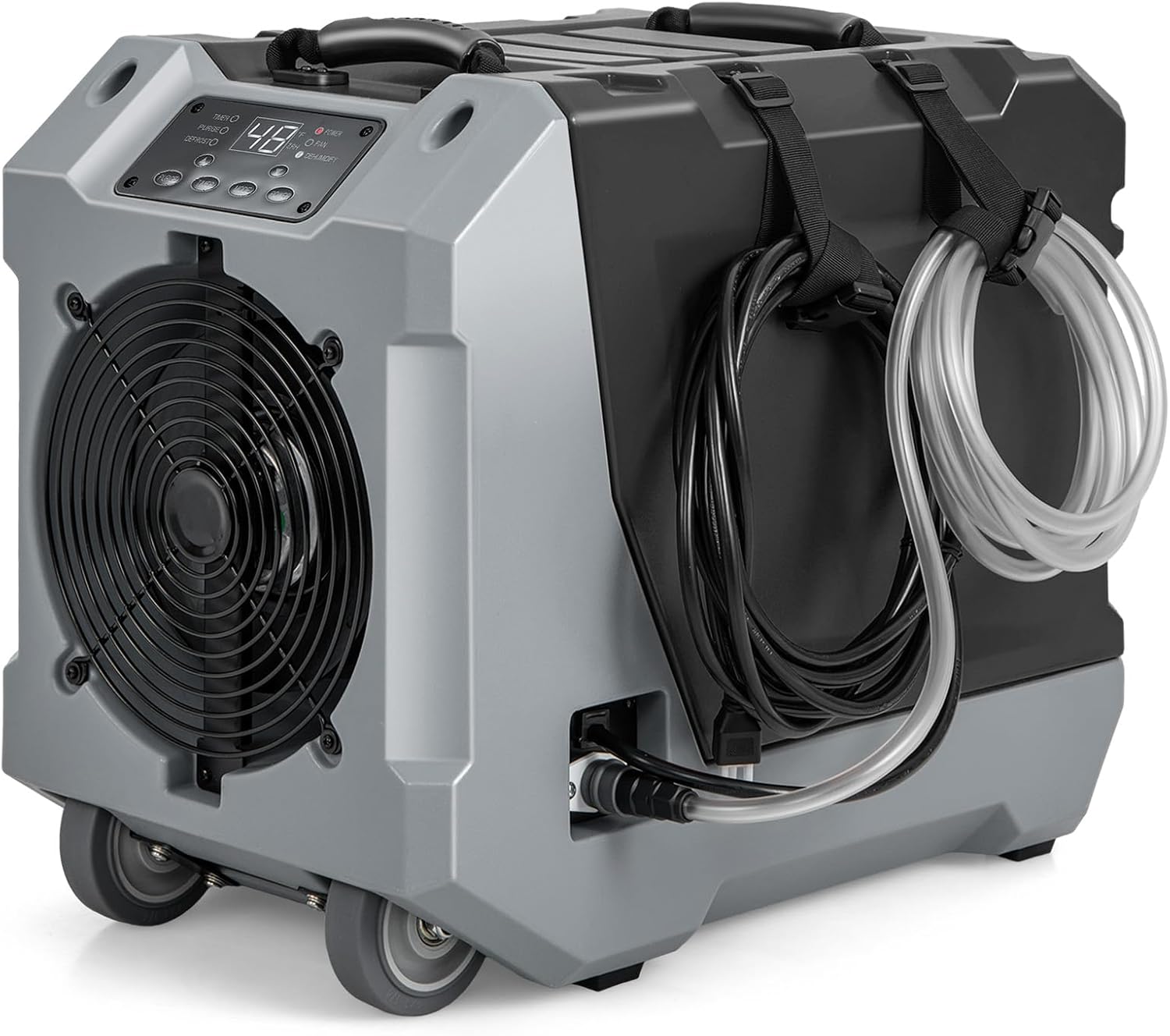 COSTWAY Deumidificatore Commerciale 85 L/Giorno, Deumidificatore con Pompa e Tubo di Scarico, Sbrinamento Automatico, 2 Ruote e Maniglia Pieghevole, Timer 24H, per Cantina Magazzino (Nero)