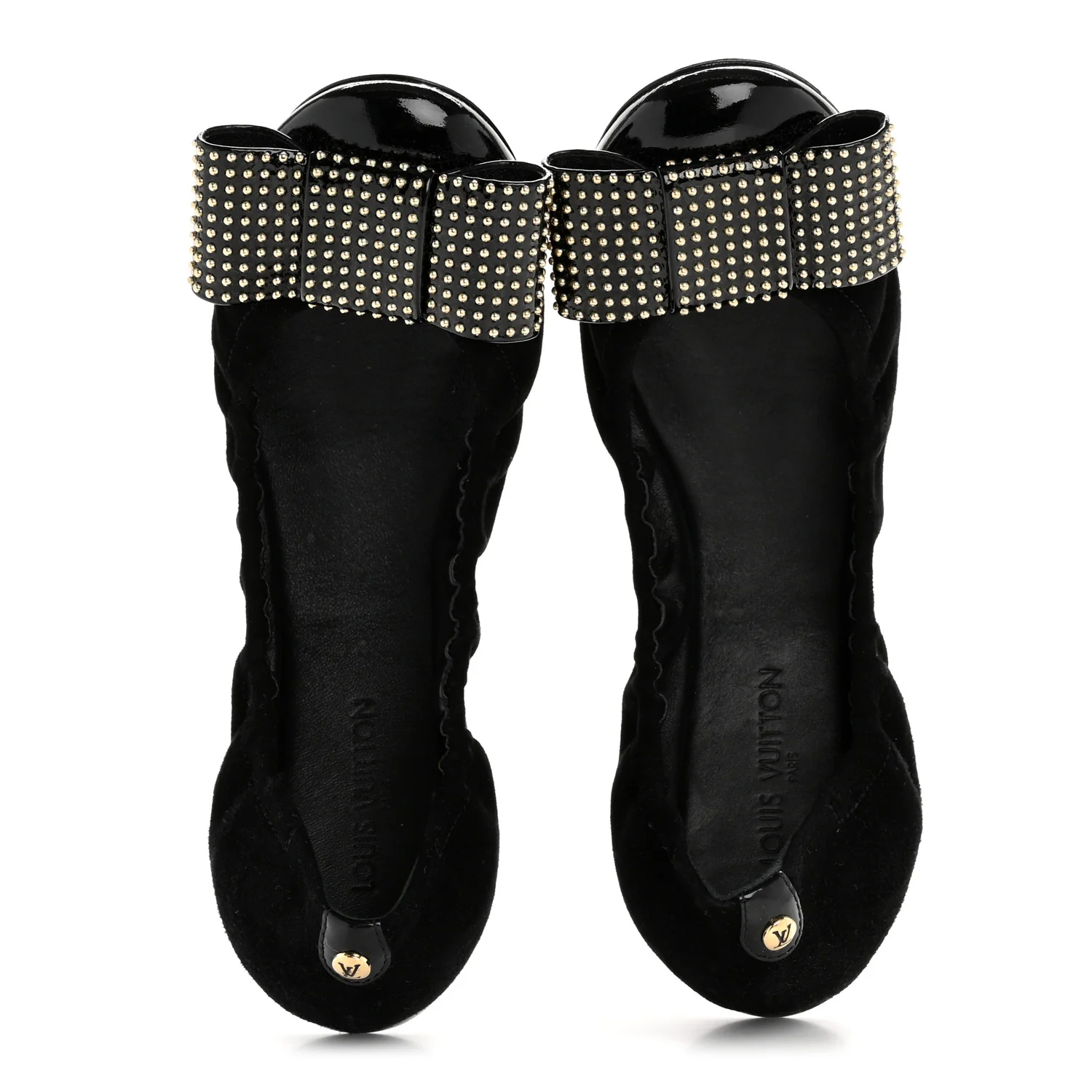Suede Patent Studded Flirty Ballerina Bow Flats 39.5 Black
