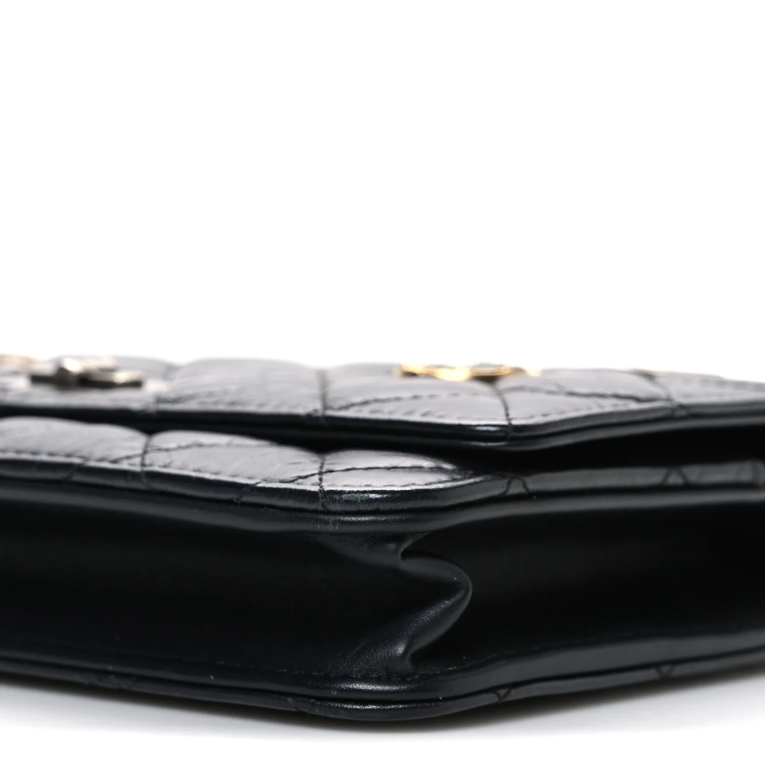 Aged Calfskin Quilted Lucky Charms 2.55 Reissue Wallet On Chain WOC Black - Top Club