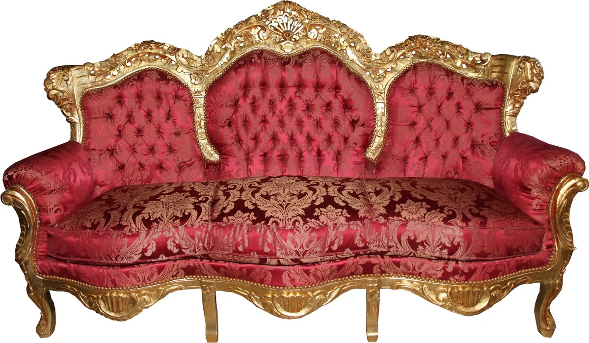 Baroque 3 Seater Sofa Lord Bordeaux Baroque Pattern / Gold - Furniture Lounge Couch