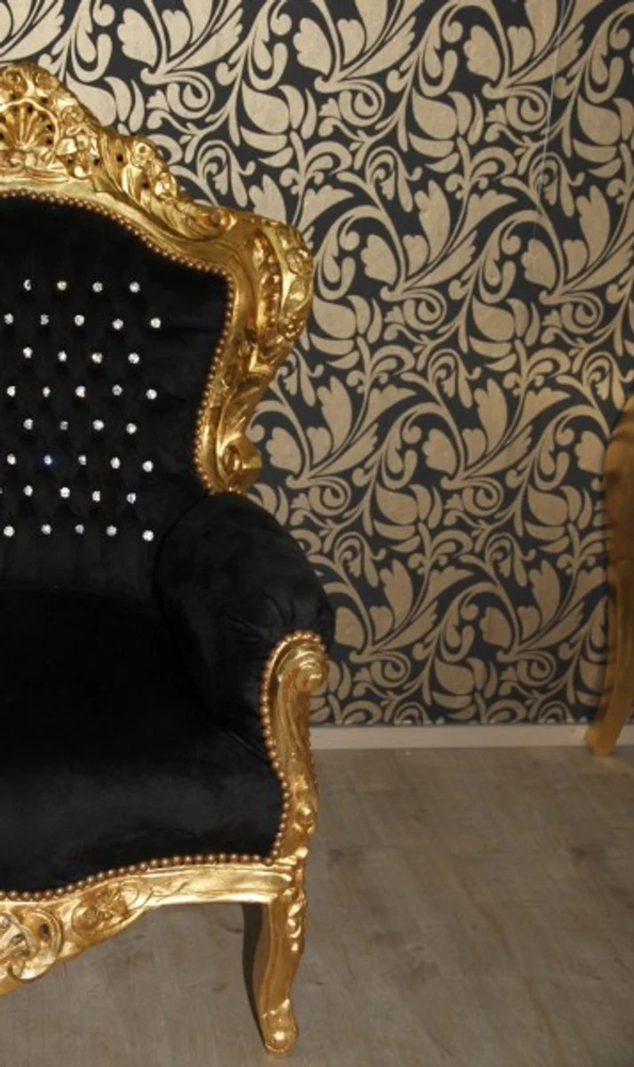 Baroque armchair King black/gold with bling bling glitter stones