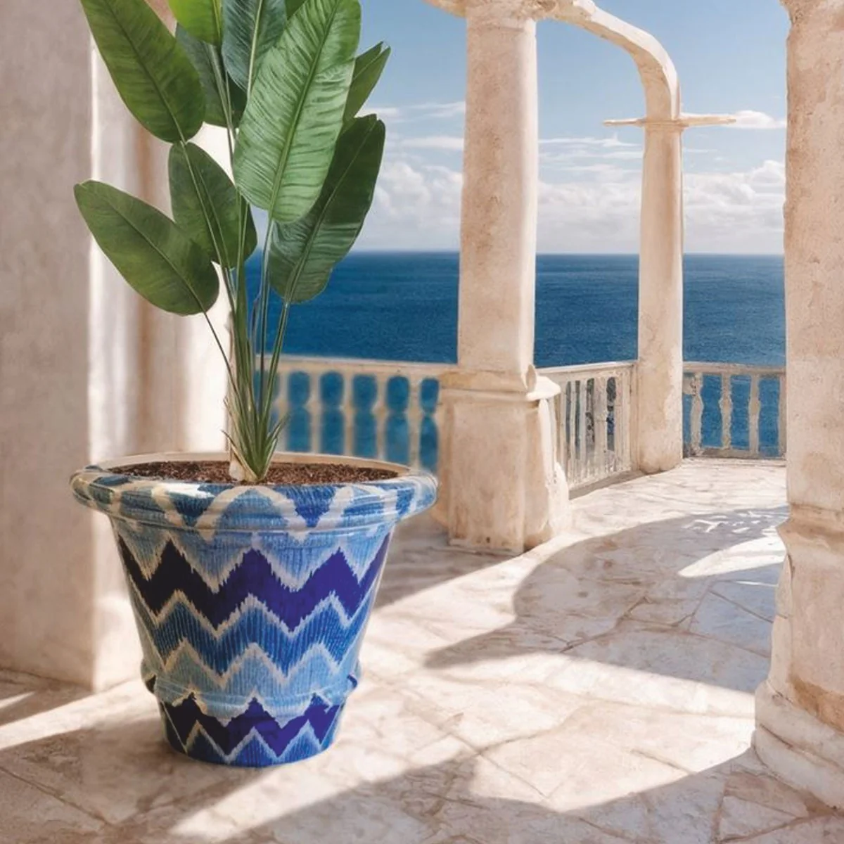 Luxury ceramic flower pot blue / white Ø 79 x H. 63 cm - garden decoration