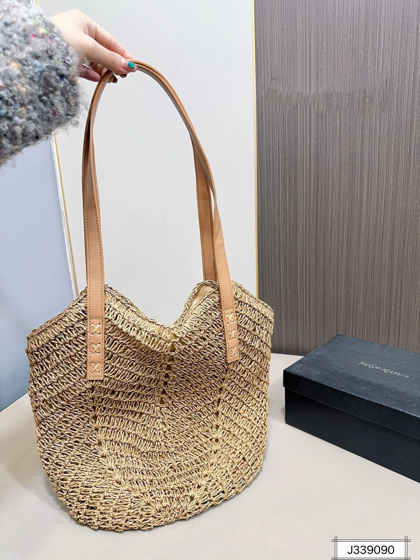 YSL SAINT LAURENT Vacation Casual Raffia Woven Tote Bag 35x32cm - Top Club
