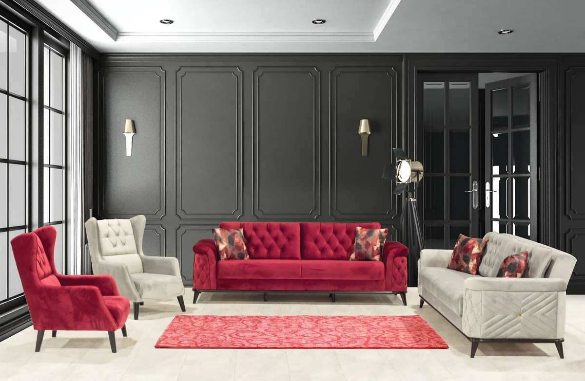 Chesterfield wing chair red / black 80 x 80 x H. 90 cm - Modern living room armchair - Chesterfield living room furniture