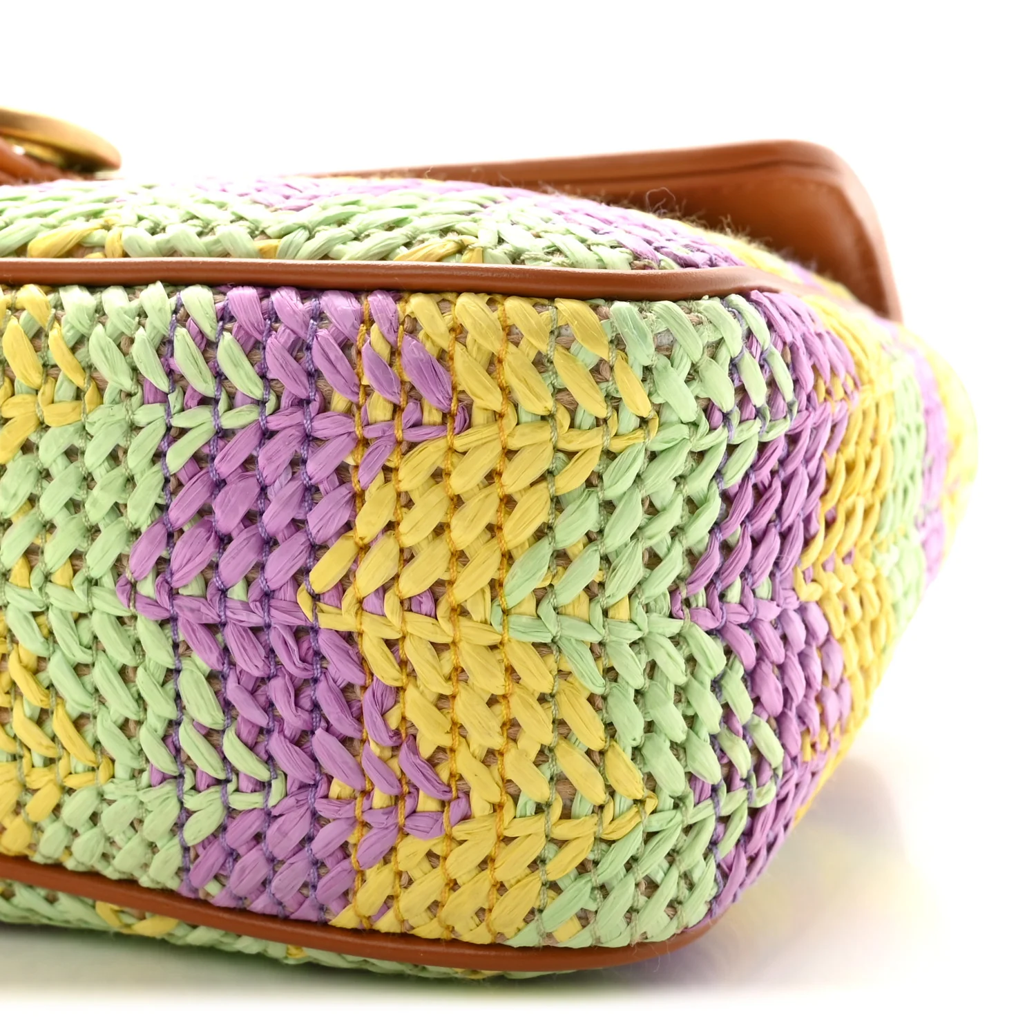 Calfskin Raffia Woven Small GG Marmont Shoulder Bag Multicolor - Top Club