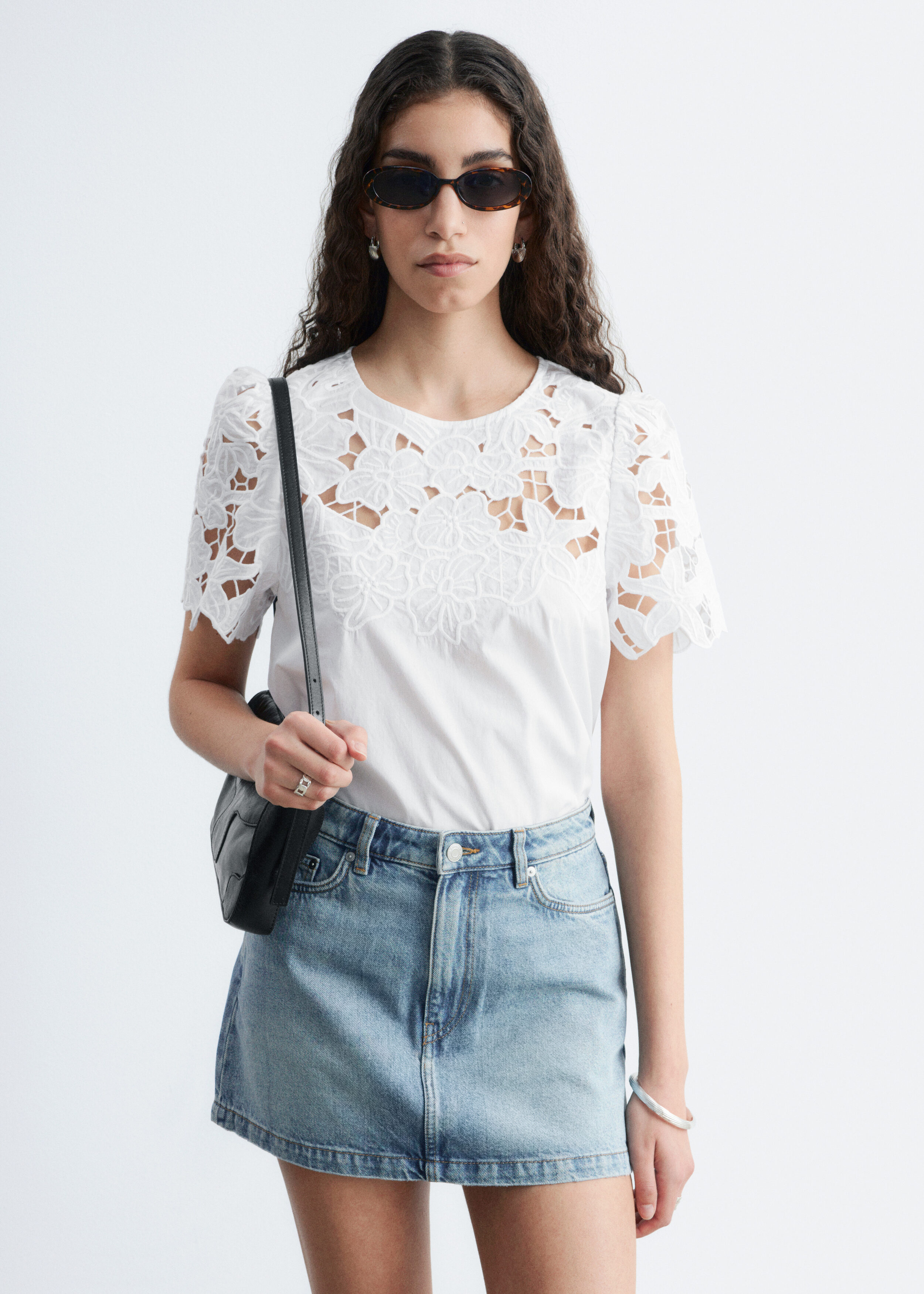 & Other Stories SHORT-SLEEVE FLORAL-EMBROIDERY BLOUSE