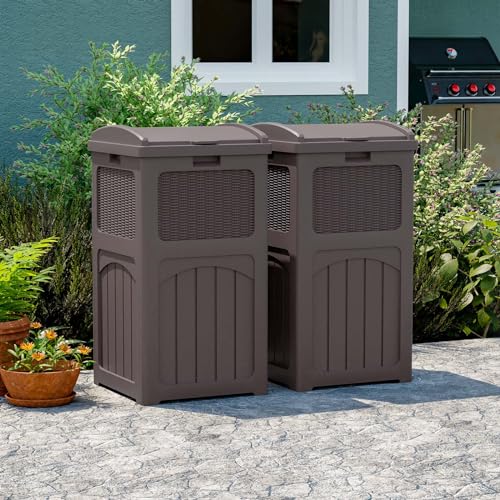 Patiowell 36 Gallon Outdoor Trash Can, Resin Outdoor Garbage Can with Lid for Patio, Backyard, Deck, Black