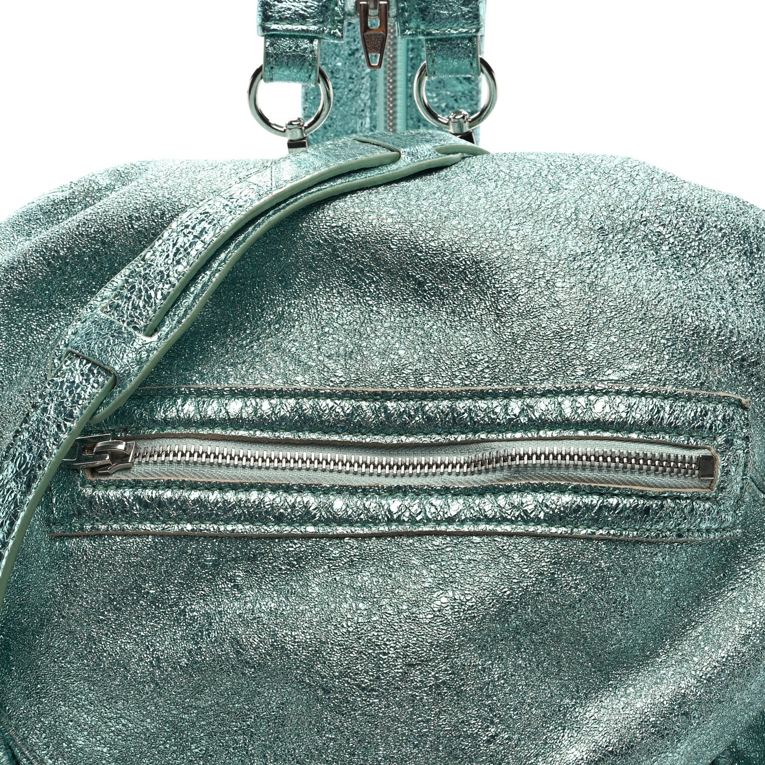 Metallic Calfskin Marti Backpack Bag Light Blue Rhodium Hardware - Top Club