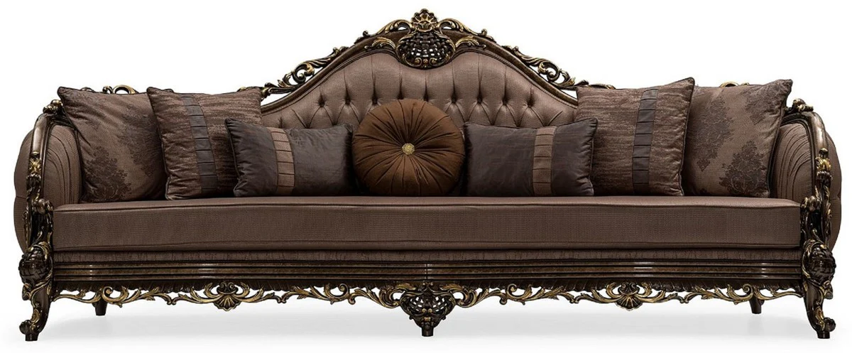 Luxury Baroque Living Room Set Gray / Brown / Gold - 2 Baroque Sofas & 2 Baroque Armchairs & 1 Baroque Coffee Table - Luxury Living Room Furniture in Baroque Style - Baroque Furniture - Noble & Magnificent