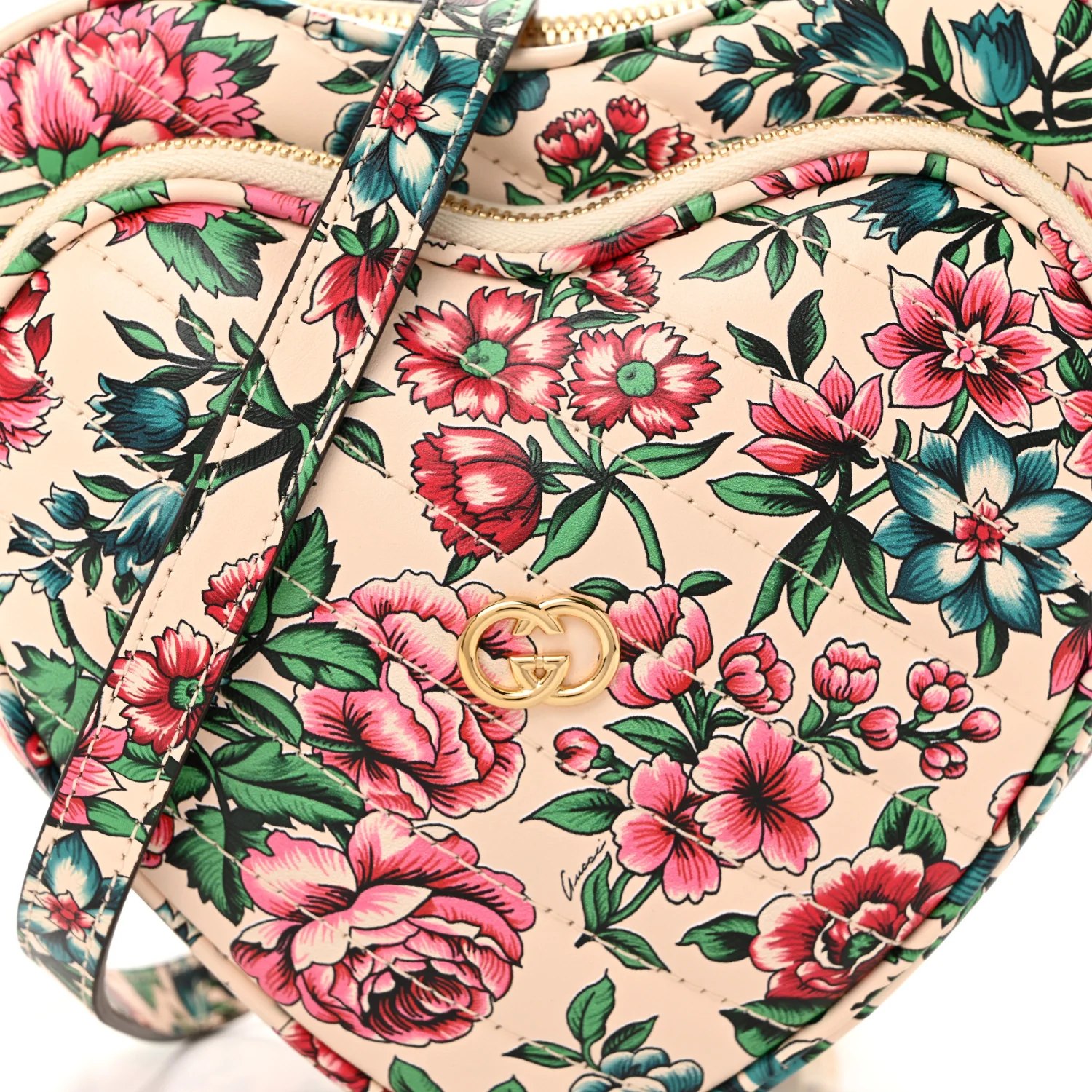 Matelasse Diagonal Brit Roses Print Mini Interlocking G Heart Shoulder Bag Multicolor - Top Club