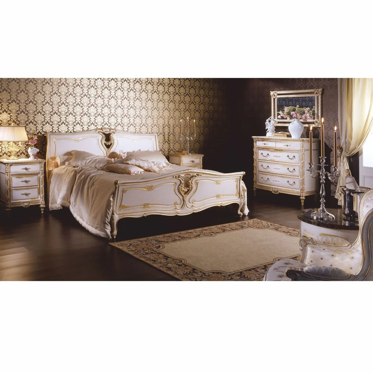 Luxury baroque nightstand white / gold H. 76 cm - Made in Italy