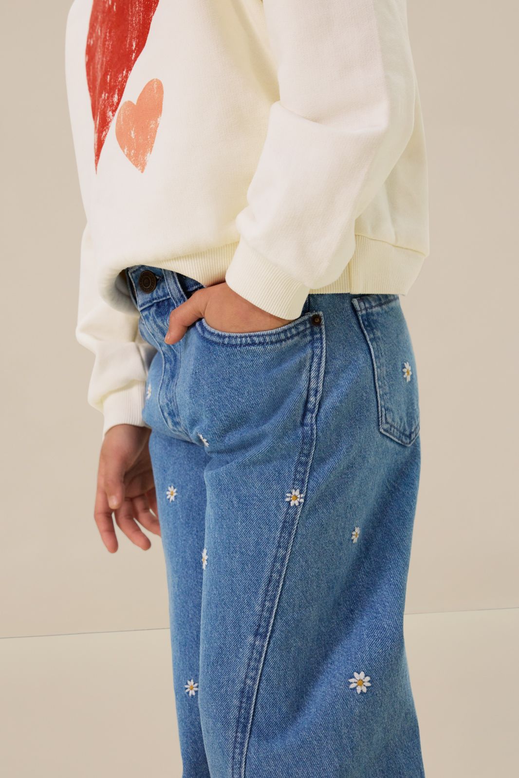 Blauwe wide leg jeans met embroidery
