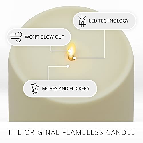 Luminara Realistic Artificial Moving Flame Outdoor Pillar Candle - Moving Flame LED Battery Operated Lights for Outside Christmas, Halloween - Remote Ready - Remote Included - Ivory - 6