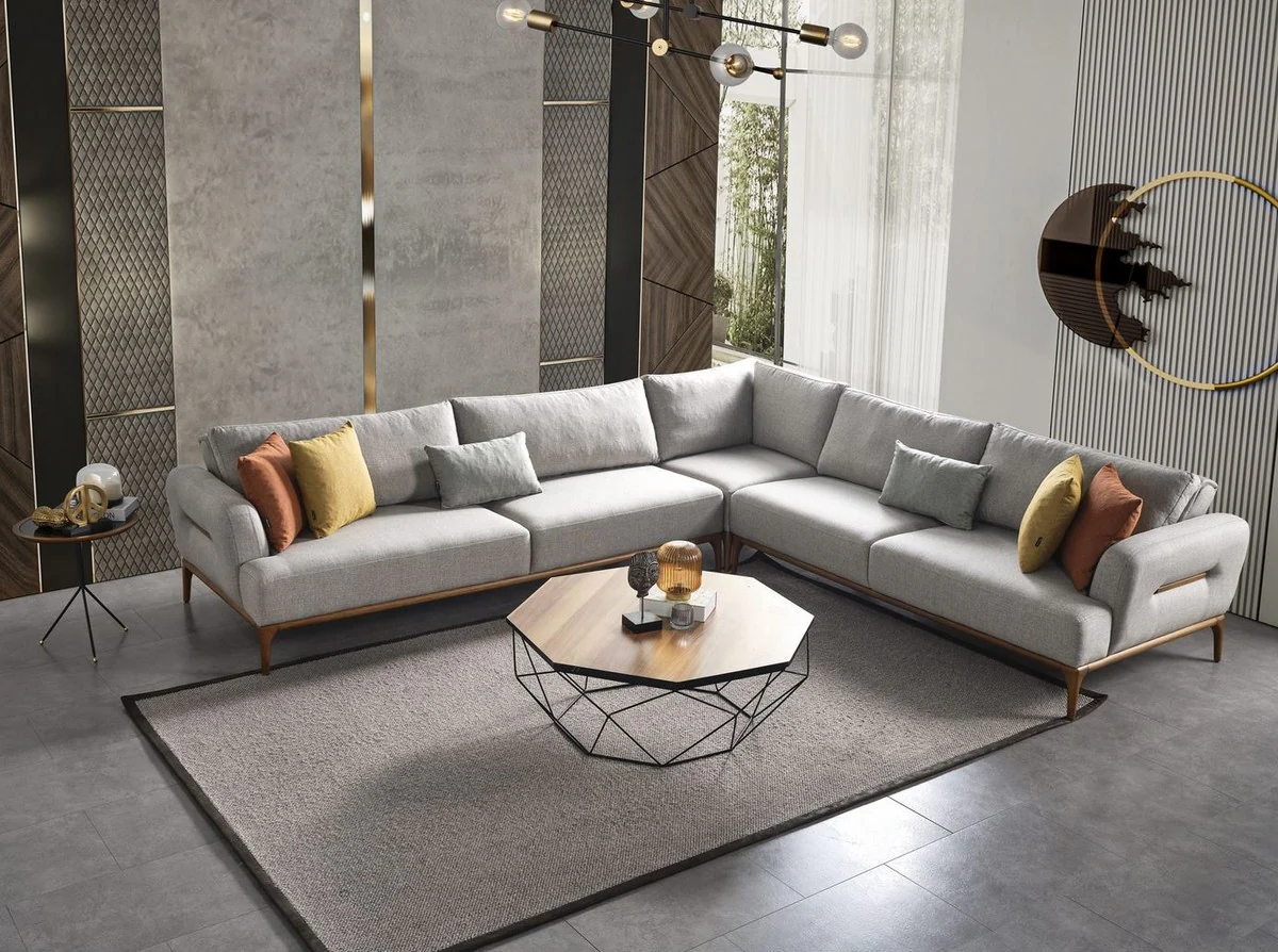 Luxury corner sofa with adjustable backrests gray / brown 325 x 295 x H. 97 cm - living room sofa with sleeping function - living room furniture - luxury furniture - luxury furnishings