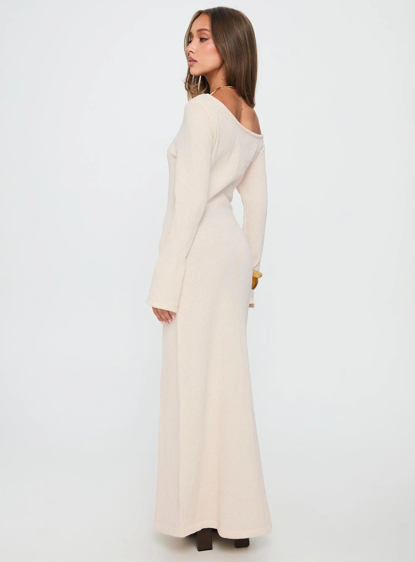 Kloey Long Sleeve Knit Maxi Dress Cream