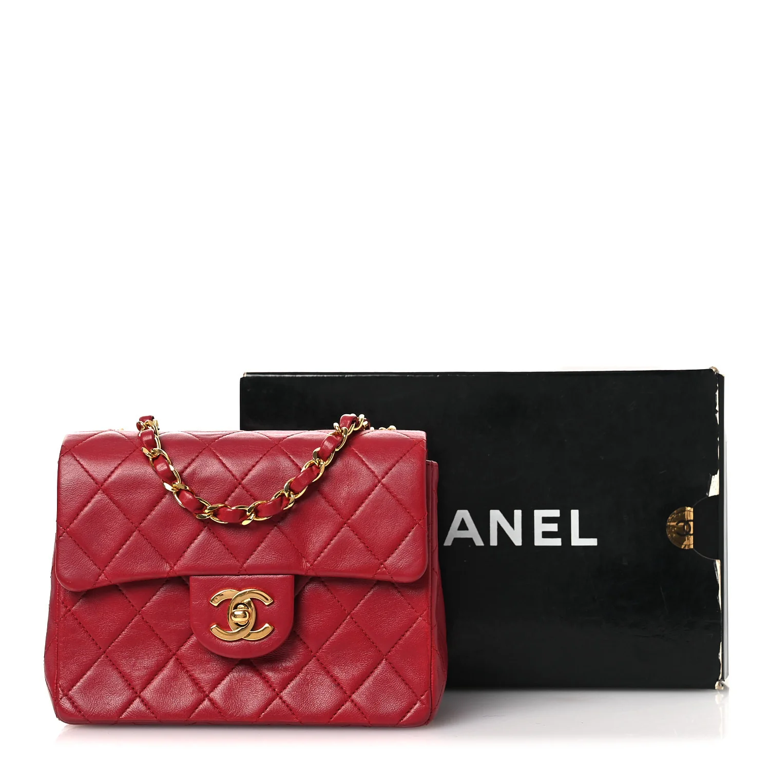 Lambskin Quilted Mini Square Flap Red - Top Club