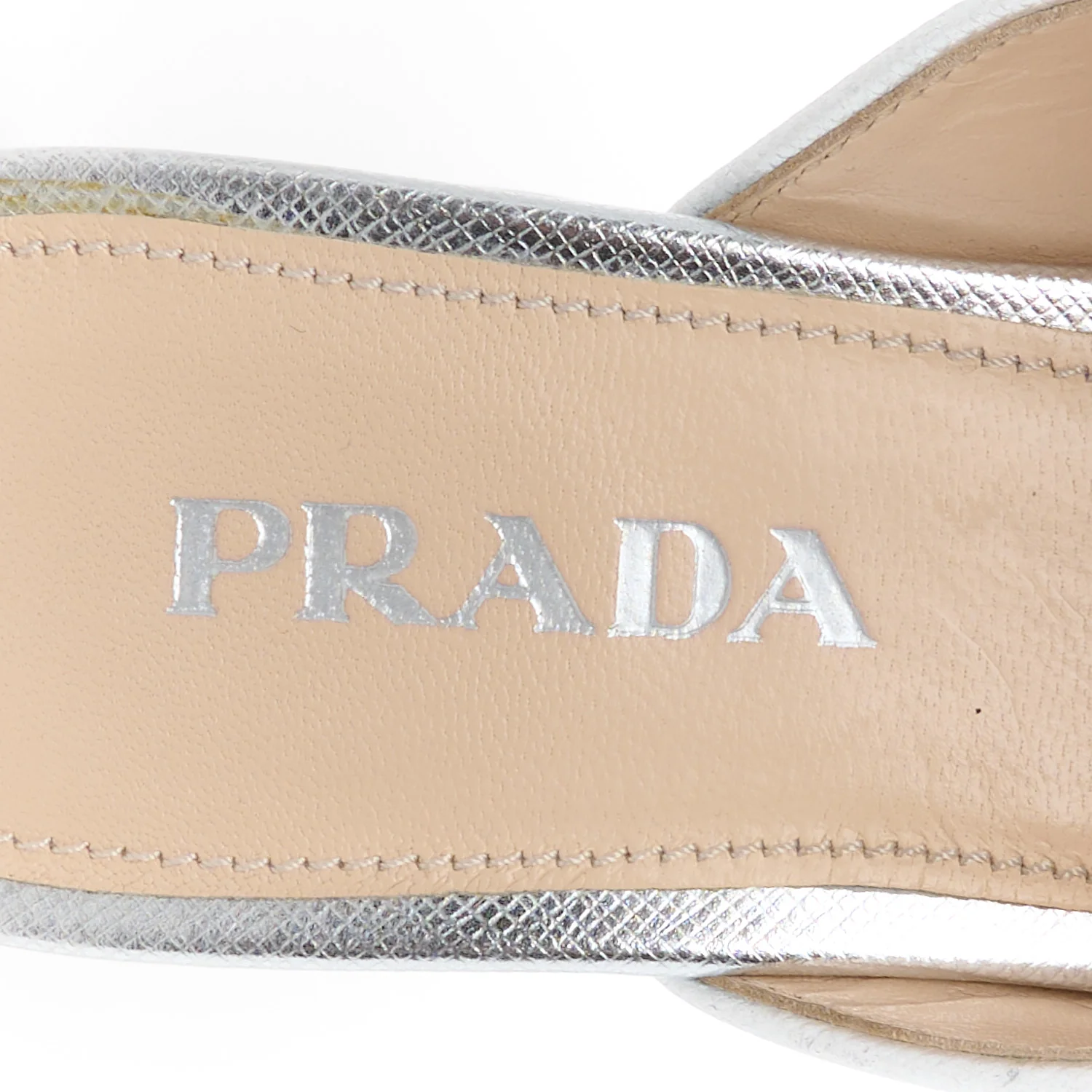 Metallic Saffiano Crisscross Platform Sandals Silver 34.5 - Top Club