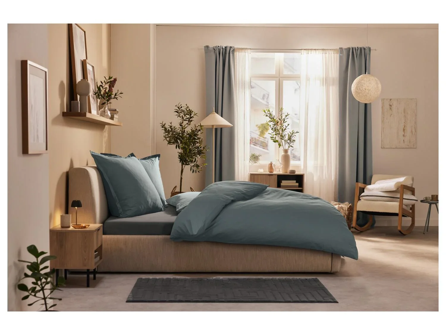 LIVARNO home Drap-housse en percale de coton, 180-200 x 200 cm