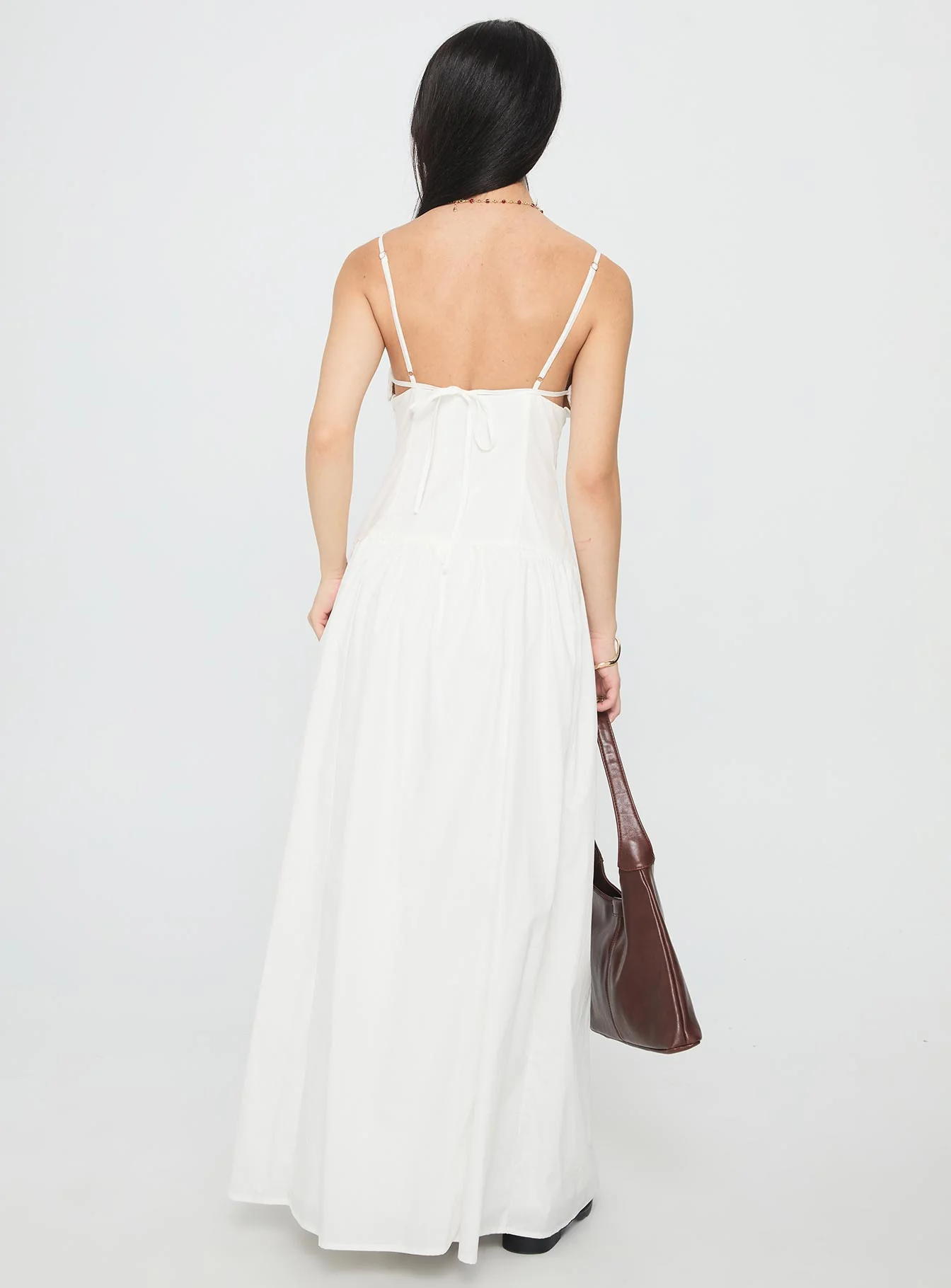 Lady Belle Drop Waist Pleat Maxi Dress White