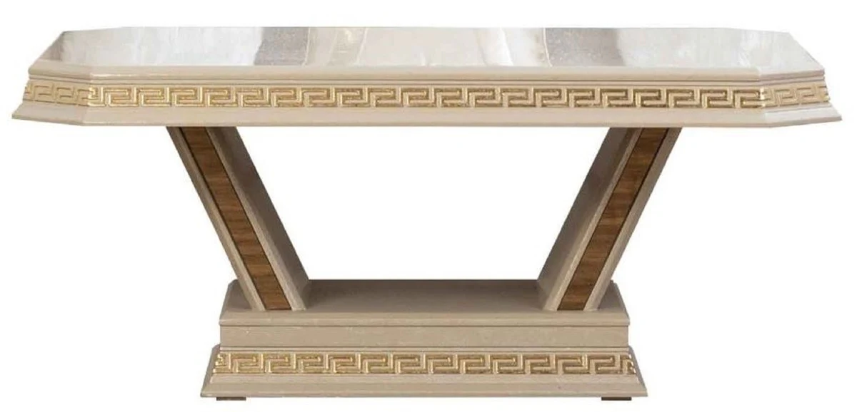 Luxury Art Deco Coffee Table Cream / Gold - Handcrafted Solid Wood Living Room Table - Art Deco Living Room Furniture