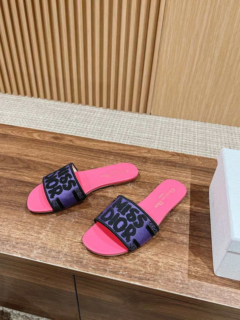 Dior KCO109EZO Dway Slide Embroidered Cotton Miss Dior Allover Motif Shoes D82995 - Sneaker Replica Workshop