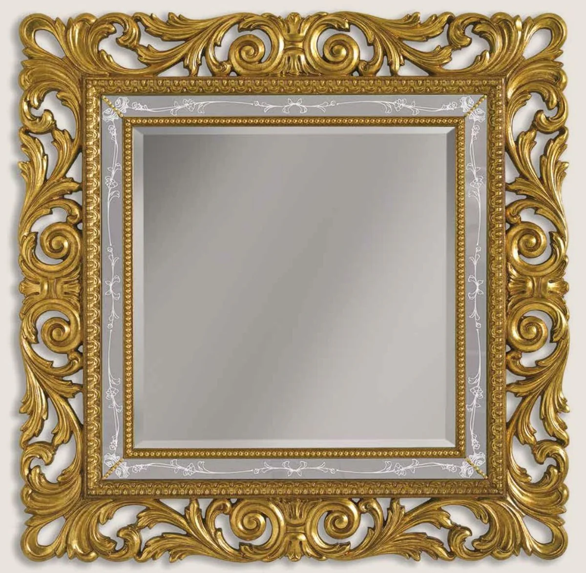 Luxury Baroque Mirror Gold / Gray / White - Magnificent wall mirror in Baroque style - Baroque furniture - Luxury quality - Made in Italy
