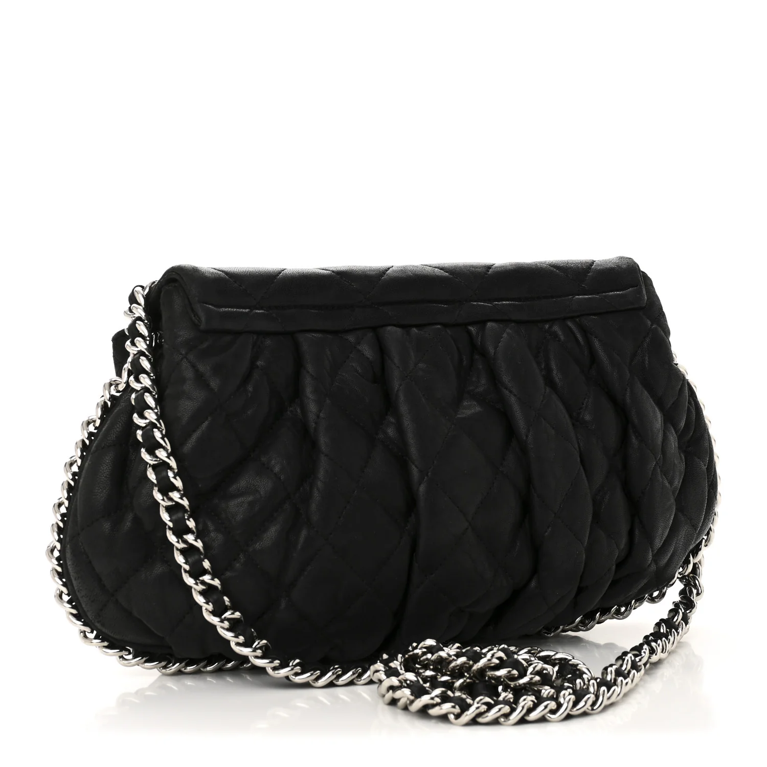 Washed Lambskin Quilted Medium Chain Around Messenger Black - Top Club