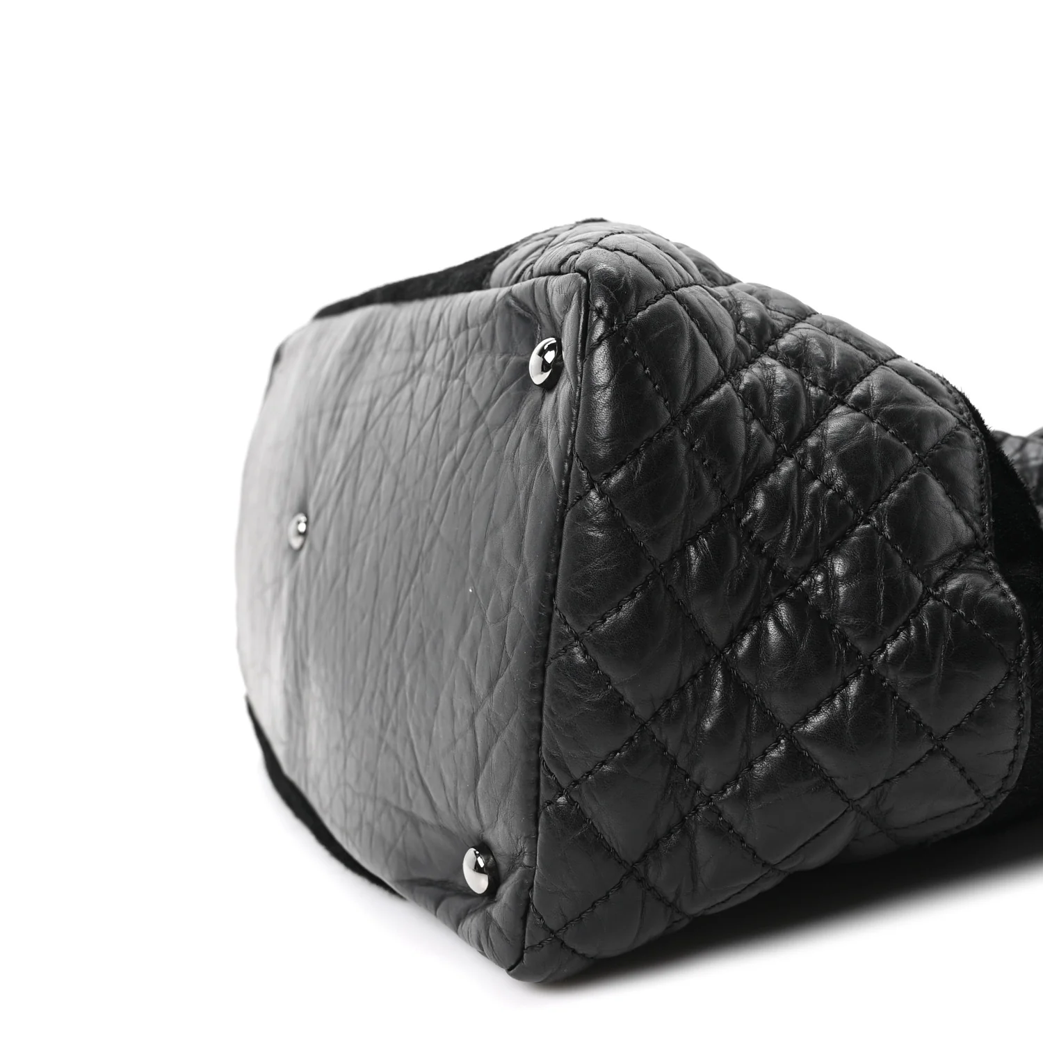 Aged Calfskin Pony Hair Quilted Small Miss Pony Drawstring Tote Black - Top Club