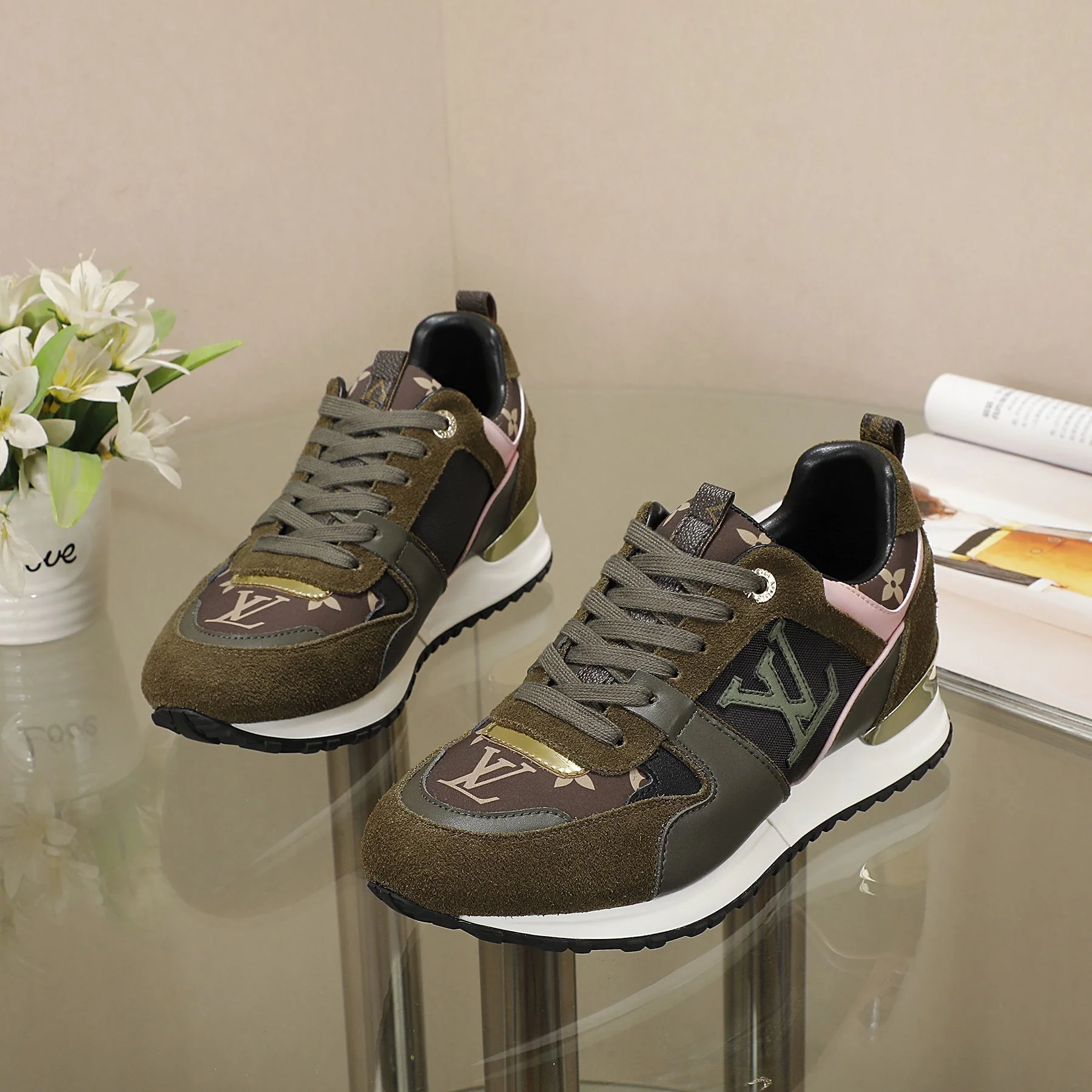 Louis Vuitton Women's Multicolor Suede Sneakers With Signature Logo - Sneaker Replica Workshop