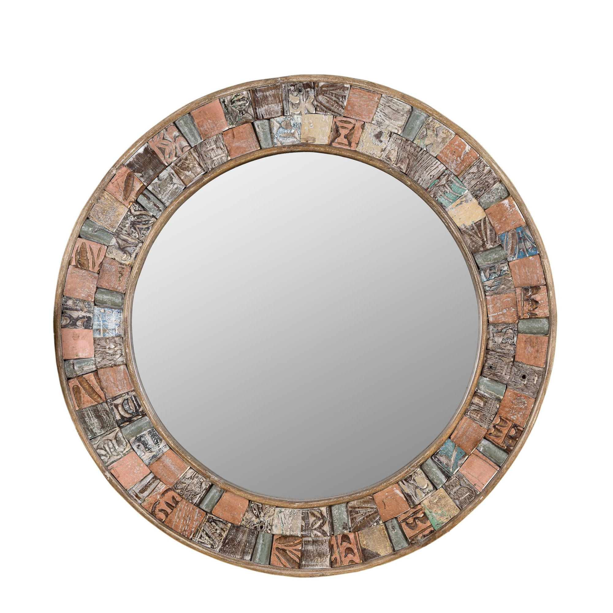 Kheer - Ronde Patchwork Spiegel in Boho Stijl