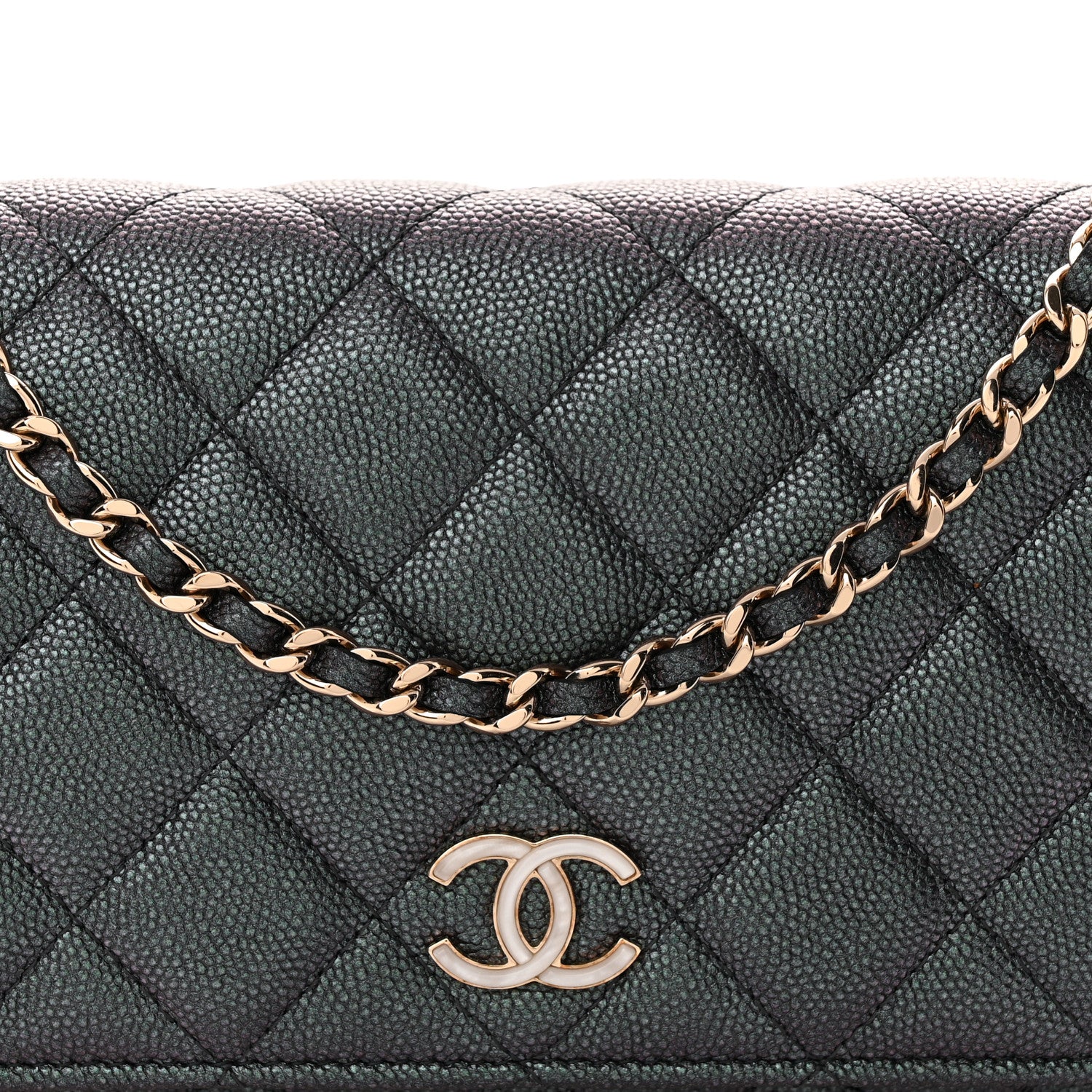 Iridescent Caviar Quilted Wallet on Chain WOC Dark Blue - Top Club