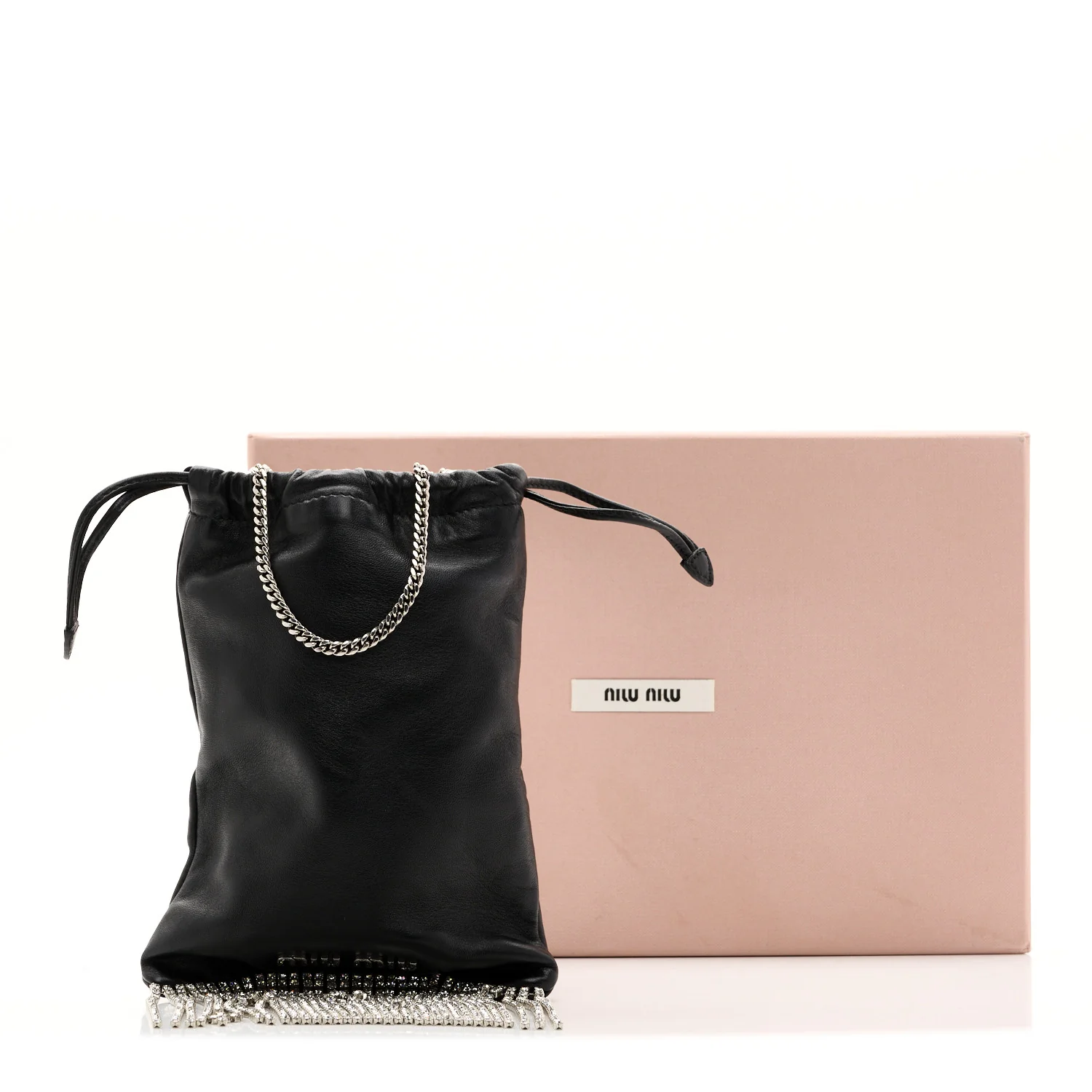 Nappa Starlight Crystal Fringe Trick Pouch On Strap Black - Top Club