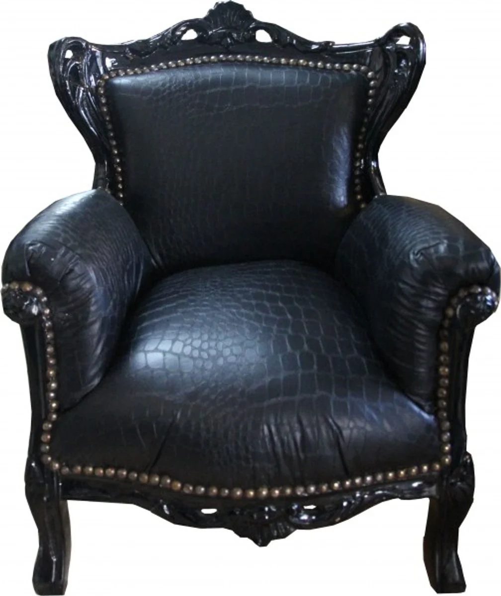 Baroque Children's Armchair Black Croco Leather Look/Black - Children's Throne